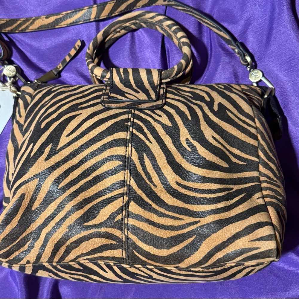NEW* HOBO International *ZEBRA *Sheila* LEATHER Satchel Crossbody Bag Brass Hard